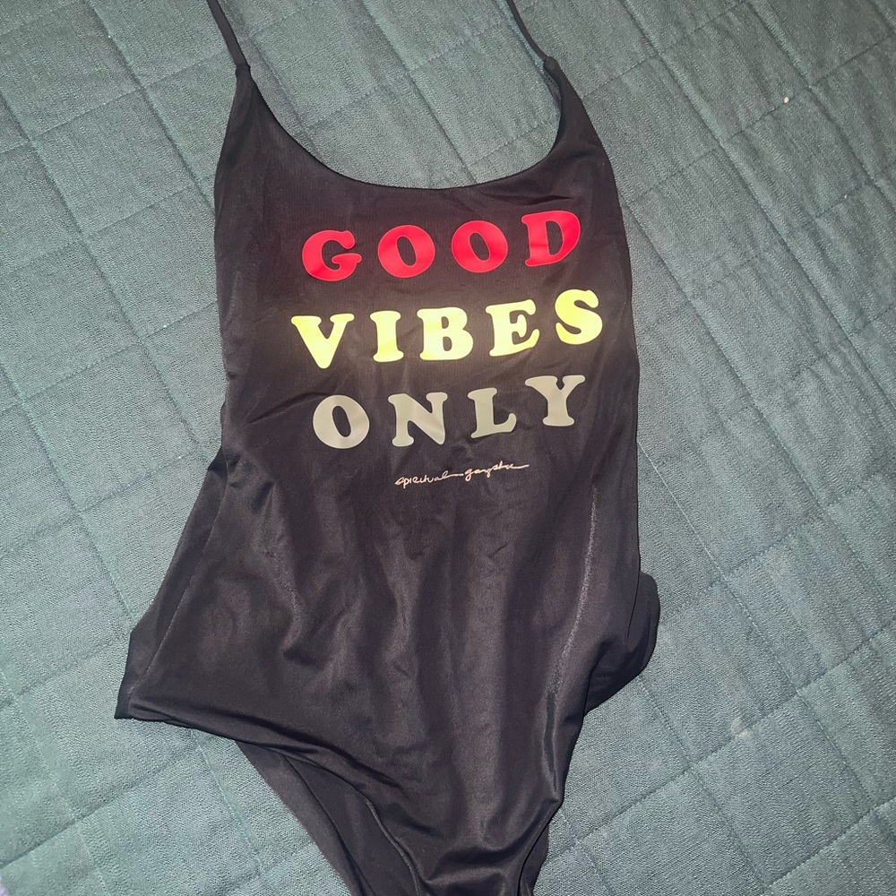 Black One Piece Swimsuit - Good Vibes Only